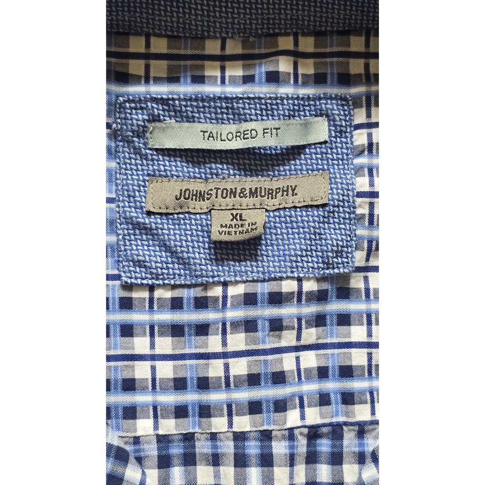 Johnston & Murphy Tailored Fit Blue Plaid Long Sleeve Button Down Shirt XL - Picture 3 of 8